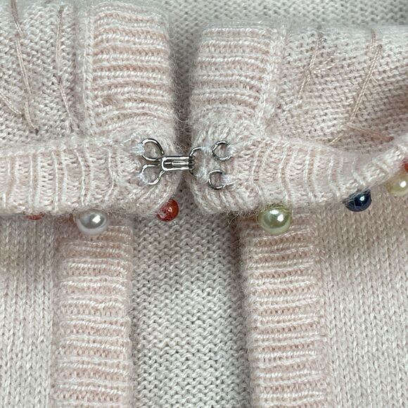 Field Manor Beaded Cardigan Sweater Womens Large Silk Angora Blend Pale Pink - Picture 6 of 8